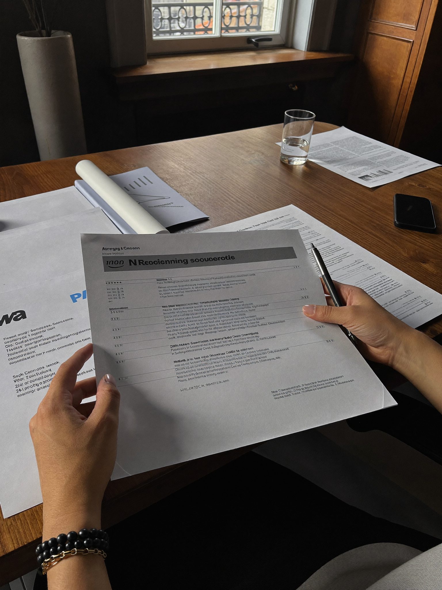 Hands going over paperwork at a table
