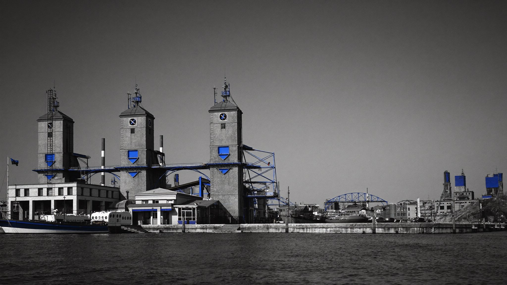 High-contrast documentary photo of East London harbour